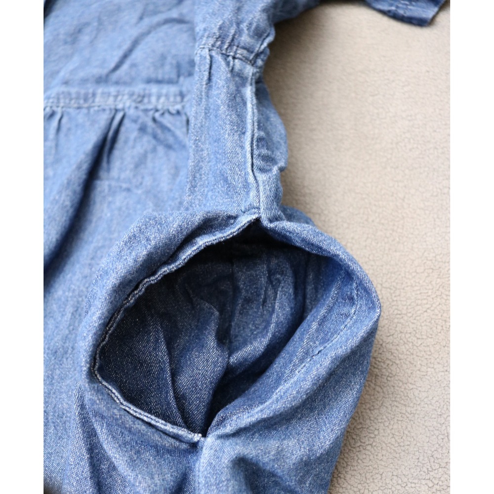 Vintage AMERICAN SWEETHEART Denim Midi Dress Women Large Blue Pocket Buttons 90s - Picture 12 of 15